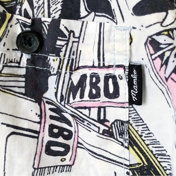 MAMBO Mens Size L Black White Cotton Button Down Short Sleeve Shirt Quirky Beach - Picture 6 of 10